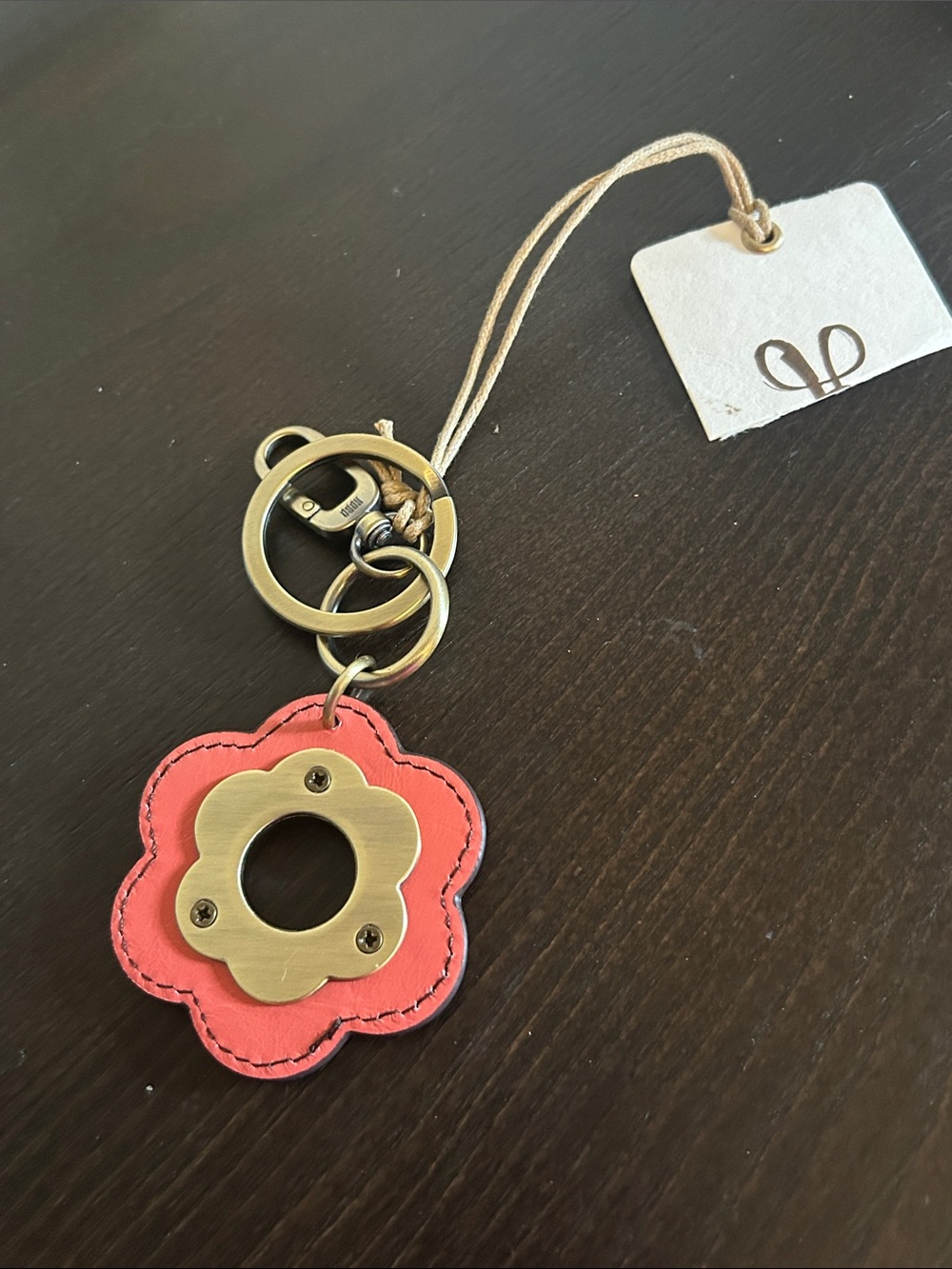 HOBO- Orange Flower Leather Key Fob with Brass-Tone Accent - Picture 2 of 5